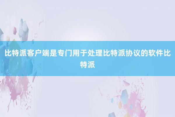 比特派客户端是专门用于处理比特派协议的软件比特派